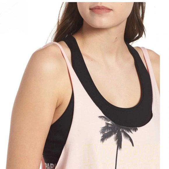🛍️3/$40 Ivy Park Festival Palm Print Cropped  Top Pink Tank Top Large - Picture 2 of 5